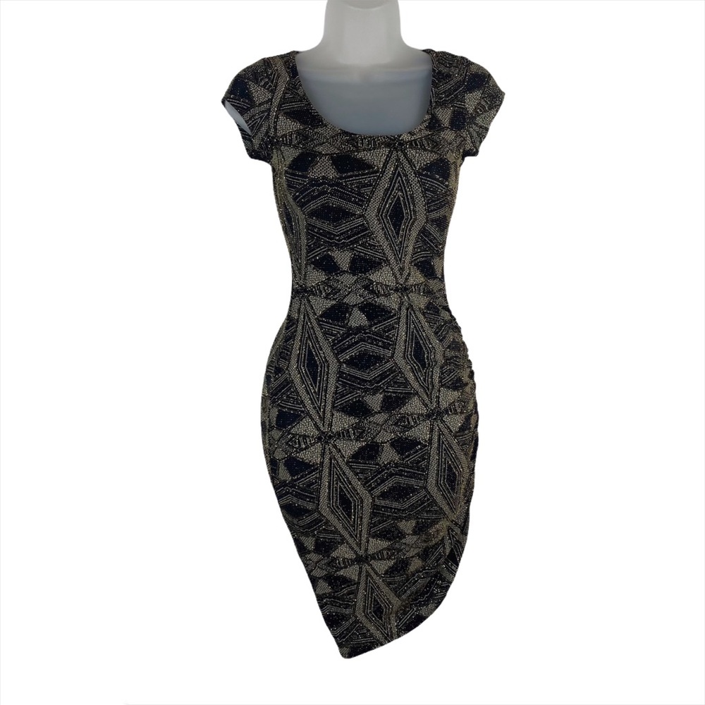 Snap Metallic Blend Gold Black Bodycon Dress